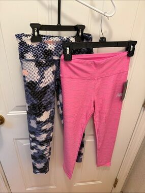 New Balance Girls' Pink & Blue Patterned Active Leggings Set